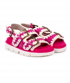 Ciabattine in camoscio fucsia con cuciture