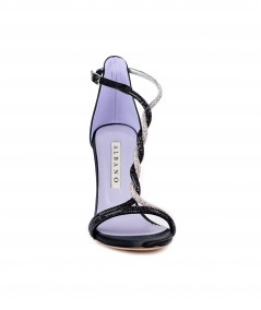 Sandali in raso nero con fasce in micro strass