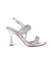 Sandali in pelle argento con fasce in micro strass