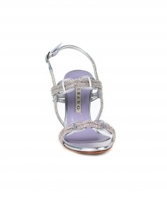 Sandali in pelle argento con fasce in micro strass
