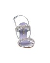Sandali in pelle argento con fasce in micro strass