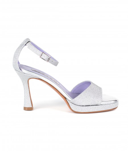 Sandali in pelle e glitter argento