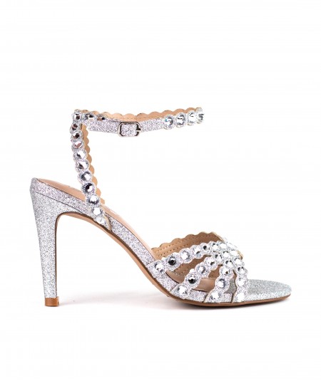 Sandali in glitter argento e strass
