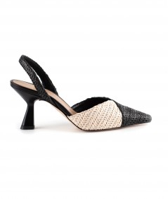 Sandali chanel in pelle e raffia nera e avorio
