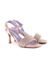 Sandalo in pelle cipria con strass