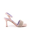 Sandalo in pelle cipria con strass
