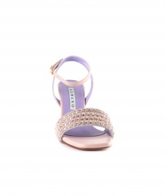 Sandalo in pelle cipria con strass