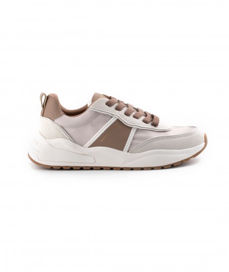 Sneaker in tessuto tecnico e camoscio beige