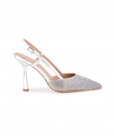 Sandalo chanel in pelle argento con microstrass