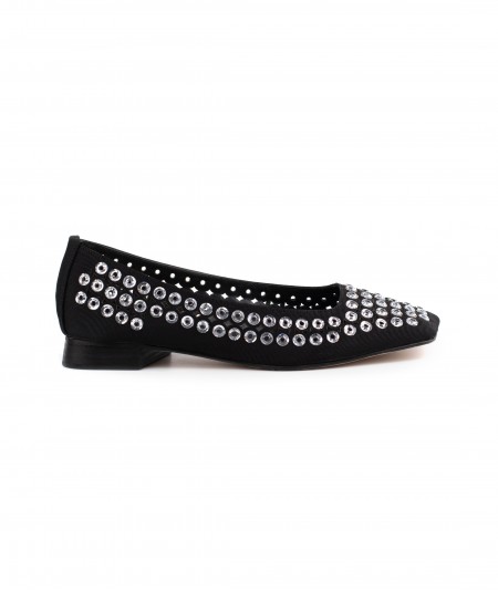 Ballerina in tessuto nero con borchie
