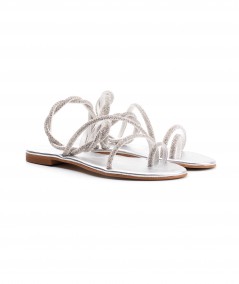 Sandalo infradito argento con micro strass