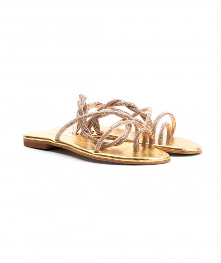 Sandalo infradito gold con micro strass