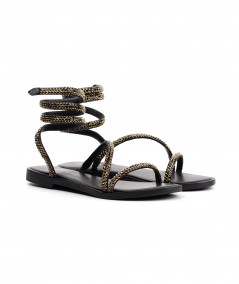 Sandalo nero modellabile con micro strass