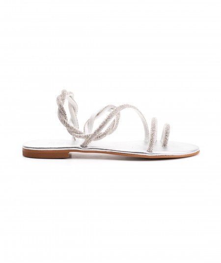 Sandalo infradito argento con micro strass