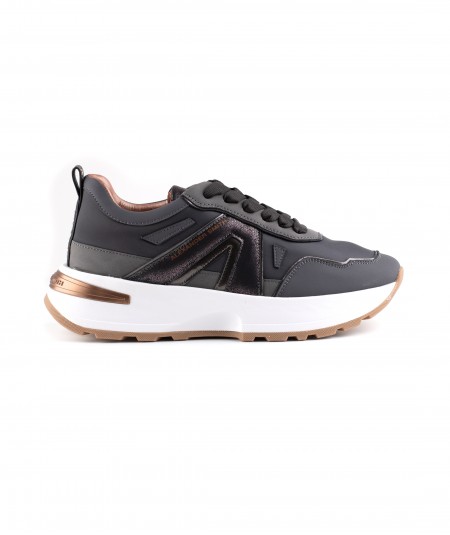 Sneaker in pelle e tessuto tecnico antracite