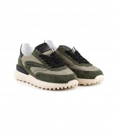 Sneaker in camoscio e tessuto tecnico verde militare