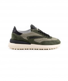 Sneaker in camoscio e tessuto tecnico verde militare