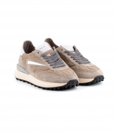 Sneaker in camoscio e tessuto tecnico beige