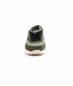 Sneaker in camoscio e tessuto tecnico verde militare