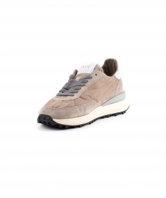 Sneaker in camoscio e tessuto tecnico beige