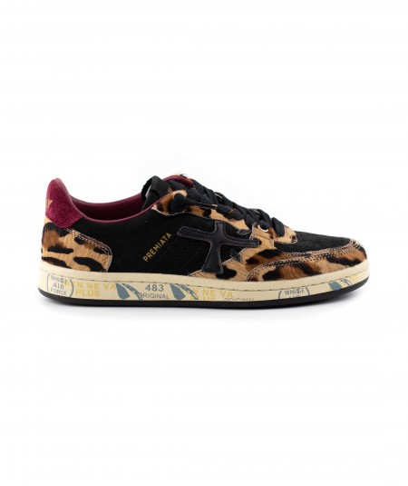 Sneaker in camoscio nero e cavallino animalier