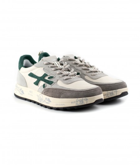 Sneaker in camoscio grigio e pelle avorio