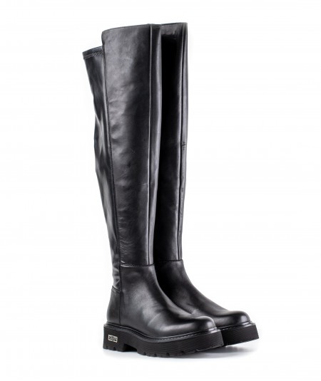 Stivale al ginocchio in pelle nera