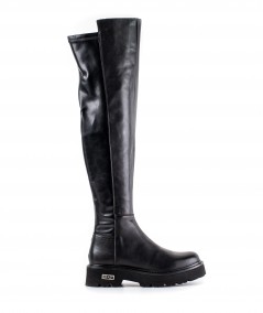 Stivale al ginocchio in pelle nera