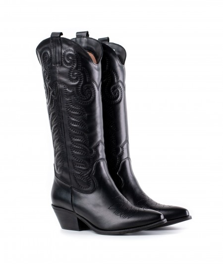 Stivale texano in pelle nera