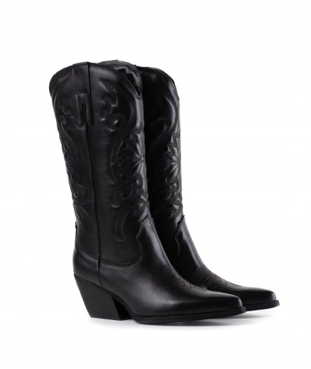 Stivale texano in pelle nera