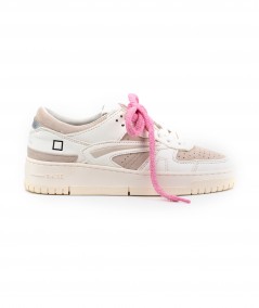 Sneaker in pelle avorio e camoscio nude