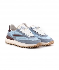 Sneaker D.A.T.E. in camoscio e tessuto tecnico celeste - Athleta nylon