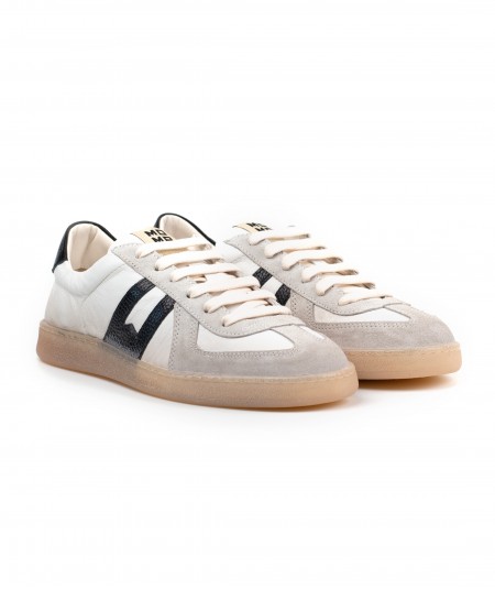Sneaker Moma in camoscio avorio e pelle bianca - 1061A Vulcano