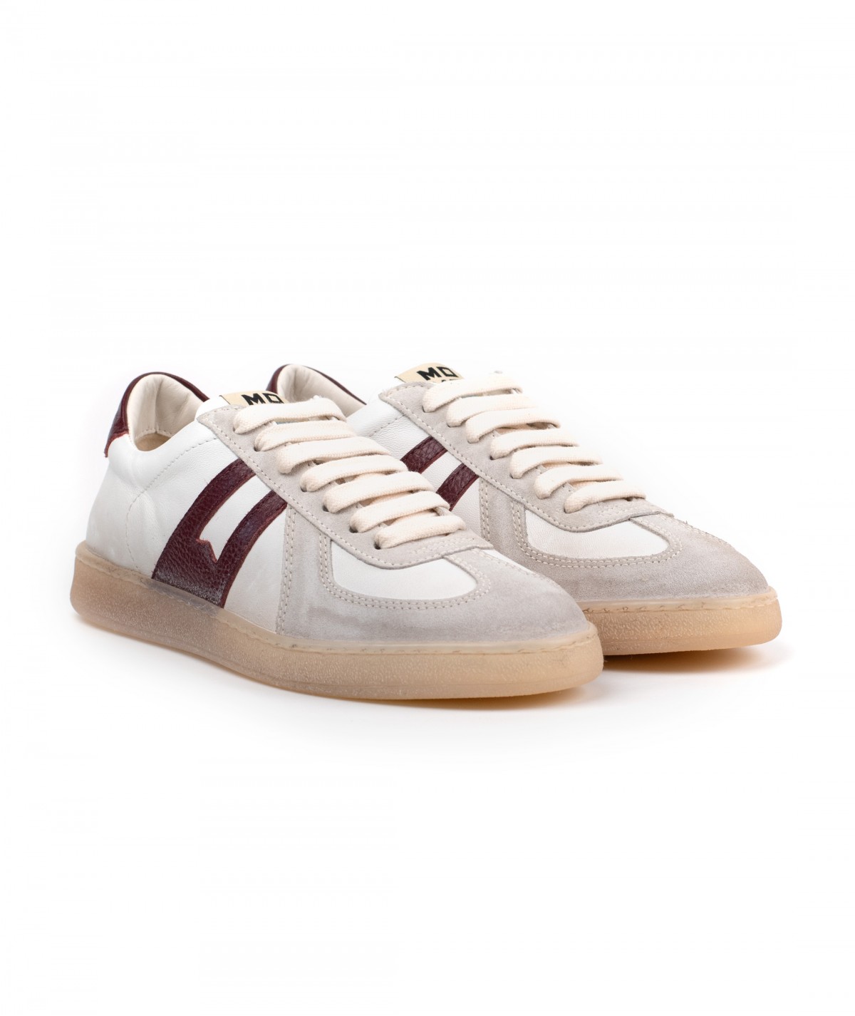 Sneaker in camoscio avorio e pelle bianca