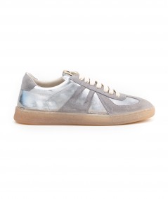 Sneaker in camoscio grigio e pelle argento