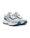 Sneaker in camoscio celeste e rete avorio