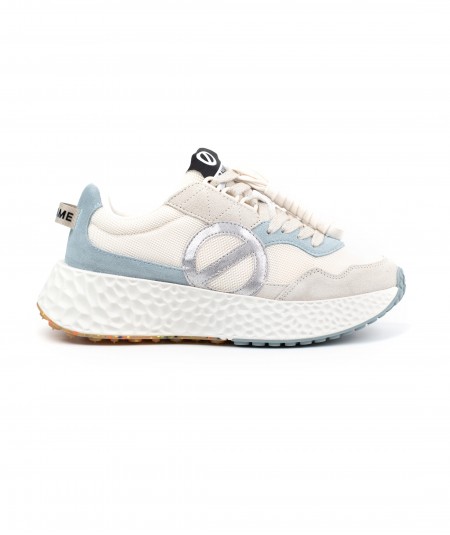 Sneaker in camoscio avorio e rete bianca