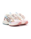 Sneaker in pelle rosa, bianca, celeste e rete bianca