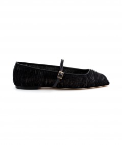 Ballerina open toe in pelle nera e tulle