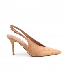 Sandalo slingback in camoscio beige