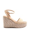 Sandalo in pelle beige con zeppa