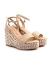 Sandalo in pelle beige con zeppa