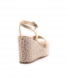 Sandalo Guess in pelle beige con zeppa e allaccio alla caviglia