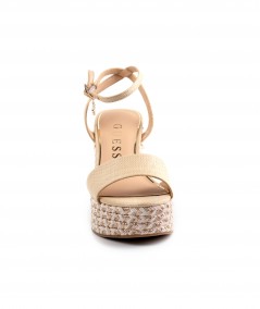 Sandalo Guess in pelle beige con zeppa e allaccio alla caviglia