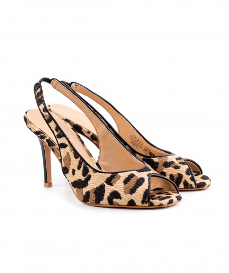 Sandalo slingback Guess in pelle e tessuto stampa animalier