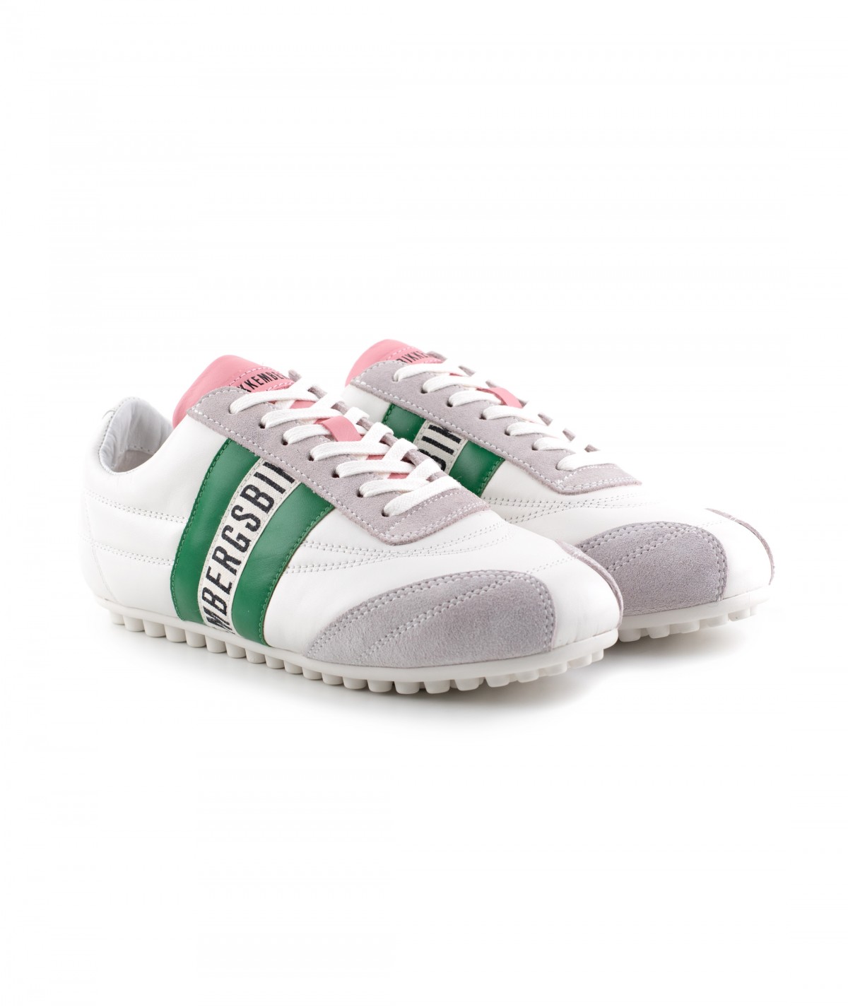 Sneaker in pelle bianca e camoscio grigio