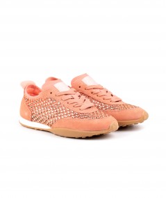 Sneaker Back70 in camoscio pesca e strass