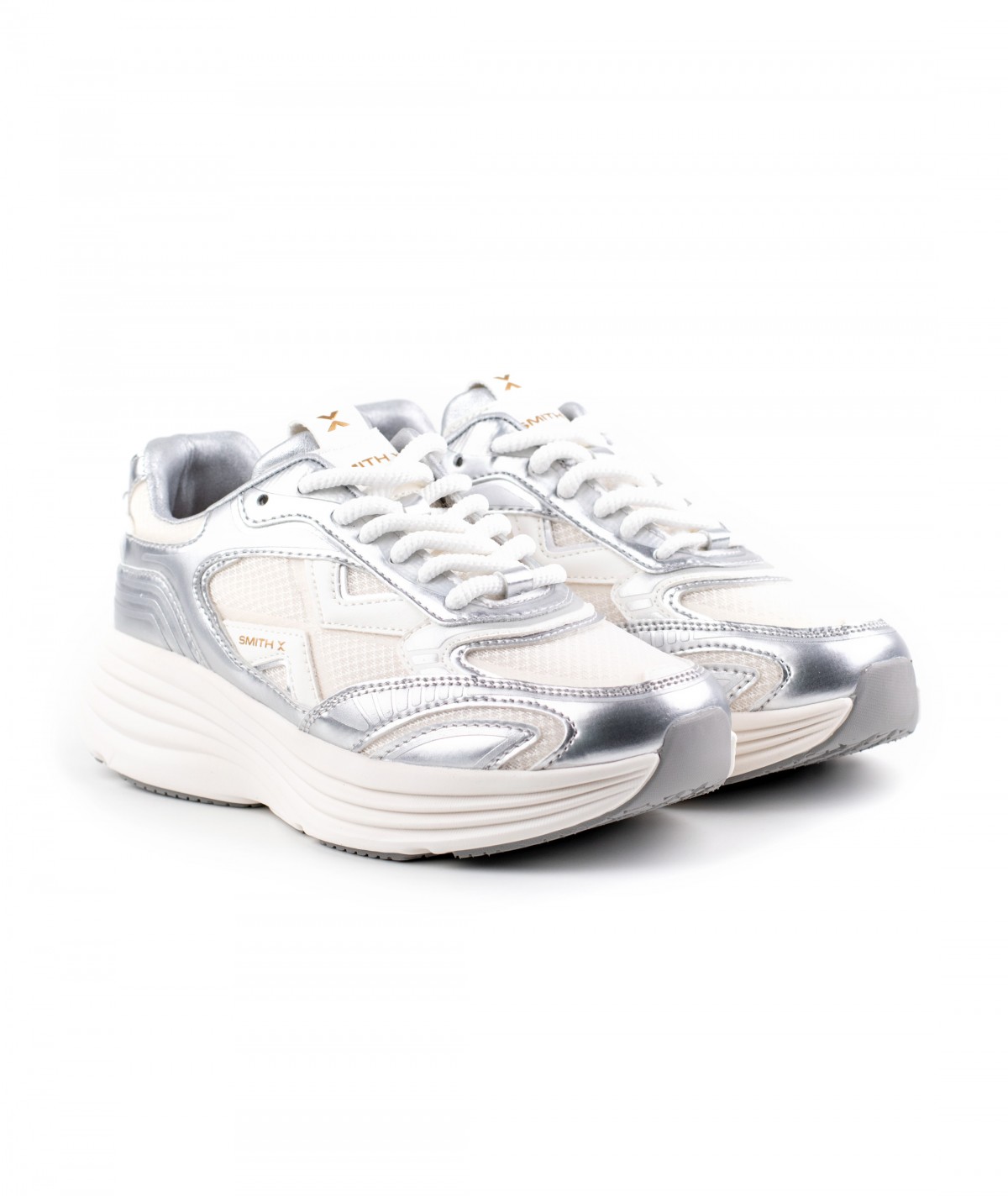 Sneaker in pelle silver e rete bianca