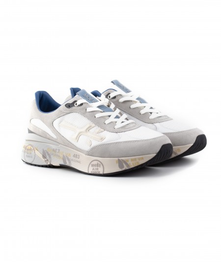Sneaker Premiata Moerun 8075 in camoscio grigio e tessuto bianco