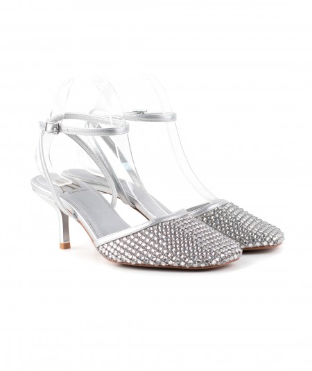 Sandalo Albano Vanity in pelle argento con micro strass